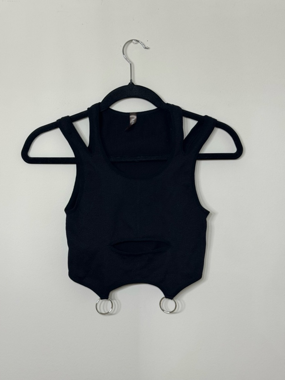 Black Ribbed Crop Tank with Ring Detail